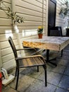 Outdoor seating area at a cafe on the main street of Greytown Wairarapa New Zealand