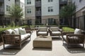 outdoor seating area with comfy lounge chairs, perfect for reading or sunbathing