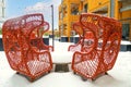 Outdoor Seating on a very snowy day in Vancouver, Washington