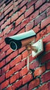 Outdoor security camera mounted on rustic red brick wall Royalty Free Stock Photo