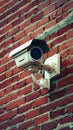 Outdoor security camera mounted on rustic red brick wall Royalty Free Stock Photo