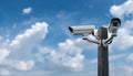 Outdoor Security CCTV cameras on blue sky background . Copy space Royalty Free Stock Photo