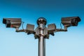 The outdoor security CCTV mornitor with blue sky background