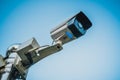 The outdoor security CCTV mornitor with blue sky background