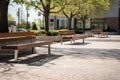outdoor setting with empty benches