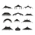 Outdoor shelter tent, event pavilion tents vector icons
