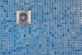 Outdoor Shower Cabin Blue Tiled Floor With Grate Of Outflow Royalty Free Stock Photo