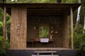 outdoor shower with natural bamboo walls