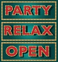 Outdoor sign, party, night club banner with bulbs and lamp lights vector illustration Royalty Free Stock Photo