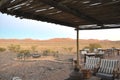 Outdoor sitting area with a desert landscape