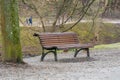 Outdoor sitting bench by the river bank Vilnia river in Vilnius