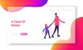 Outdoor Skating Activity Website Landing Page. Happy Family of Mother and Daughter Holding Hands Spend Time Together Royalty Free Stock Photo