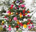 Outdoor snow covered Christmas Tree Royalty Free Stock Photo