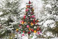 Outdoor snow covered Christmas Tree Royalty Free Stock Photo
