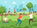Outdoor sport activities. Fitness people making some exercises in park outdoor vector couples