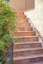 Outdoor staircase ornate tiles on the risers in San Francisco, California Royalty Free Stock Photo