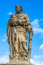 Outdoor statue of Jude the Apostle on the north side of Charles Bridge over the river Vltava in Prague, Czech Republic