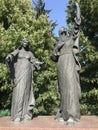 An outdoor statue of the Visitation outside the Jasna GÃ³ra Monastery in Cz?stochowa, Poland