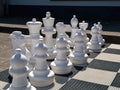 Outdoor street chess board with big white plastic pieces