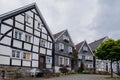 Traditional German wooden townhouses around Neviges Church in Velbert, Germany.