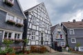 Traditional German wooden townhouses around Neviges Church in Velbert, Germany.