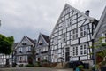 Traditional German wooden townhouses around Neviges Church in Velbert, Germany.