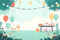 Outdoor summer party setting with lights and treats Royalty Free Stock Photo