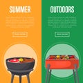 Outdoor summer picnic flyers with meats on bbq Royalty Free Stock Photo