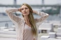 Outdoor summer portrait of fashionable woman in nice dress Royalty Free Stock Photo