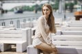 Outdoor summer portrait of fashionable woman in nice dress Royalty Free Stock Photo