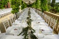 An outdoor summer wedding table in Tuscany  Italy. Royalty Free Stock Photo