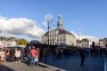 People and stalls, stores, cafe and restaurant at Markt Maastricht in Maastricht, Netherlands. Royalty Free Stock Photo