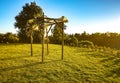 Jewish traditions wedding ceremony. Wedding canopy chuppah or huppah with clear blue skies