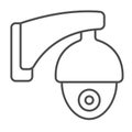 Outdoor surveillance camera egg shape, security, cctv thin line icon, CCTV concept, safety vector sign on white