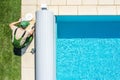 Outdoor Swimming Pool Skimmer Filter Cleaning Aerial View Royalty Free Stock Photo