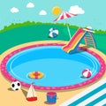 Outdoor Swimming Pool with Toys. Summer Time