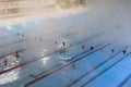 Outdoor swimming pool in winter in severe frost