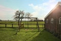 Outdoor swings near building on spring day Royalty Free Stock Photo