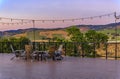 Outdoor table with chairs on a wooden deck in the spring in Napa Valley, California USA Royalty Free Stock Photo