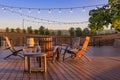 Outdoor table with chairs on a wooden deck in the spring in Napa Valley, California USA Royalty Free Stock Photo