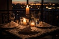 outdoor table setting with candles, plates, and silverware for romantic dinner Royalty Free Stock Photo