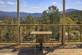 Outdoor table, valley and mountain range view in Yosemite, Oakhurst California