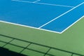 Blue Tennis court. Outdoor sunny day. Tennis concept. Copy space Royalty Free Stock Photo