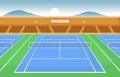 Outdoor Tennis Court Stands Sport Game Recreation Cartoon Landscape