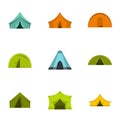 Outdoor tent form icon set, flat style
