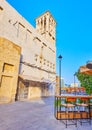 The outdoor terrace of cafe in old Al Seef neighborhood, Dubai, UAE Royalty Free Stock Photo