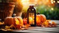 Outdoor Thanksgiving table with pumpkins and candles