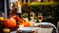 Outdoor Thanksgiving table with pumpkins and candles