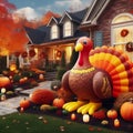 Outdoor Thanksgiving yard decoration. Inflatable turkey Traditional Thanksgiving yard decor.