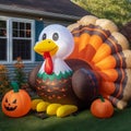 Outdoor Thanksgiving yard decoration. Inflatable turkey Traditional Thanksgiving yard decor.